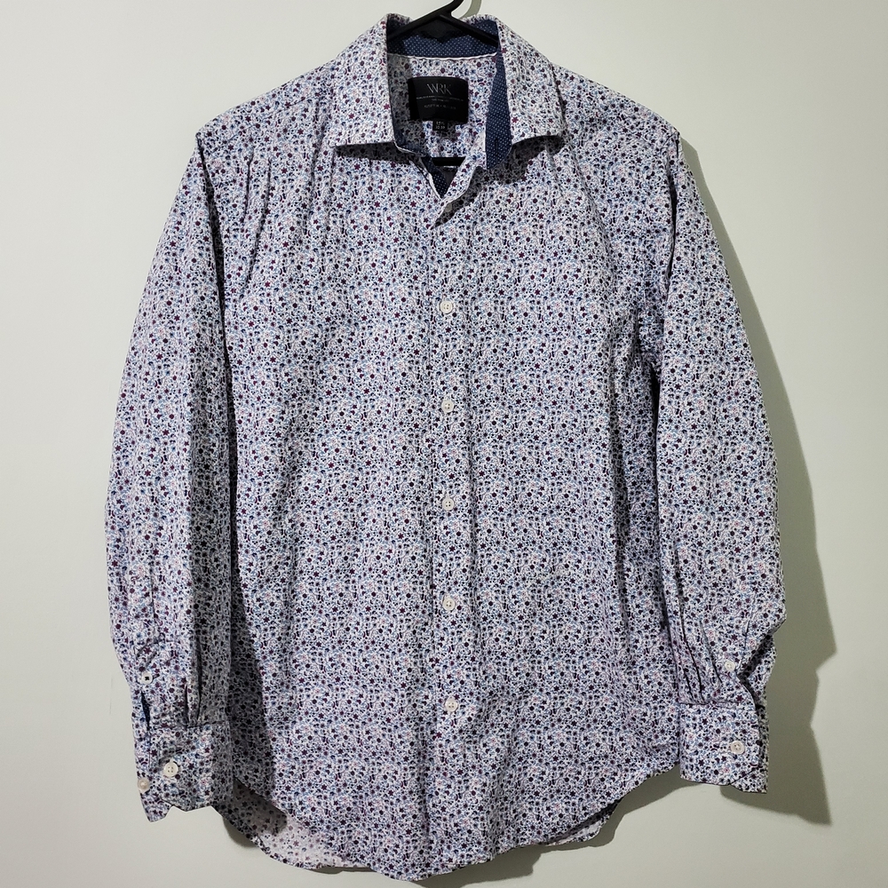 WRK Slim Fit Dress Shirt Mens 15.5 32 33 Button Down Long Sleeve Micro Print